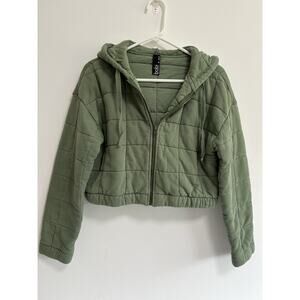 Bobi LA Quilted Cropped‎ Jacket with Hood Green Women’s Size XS Womens Athletic